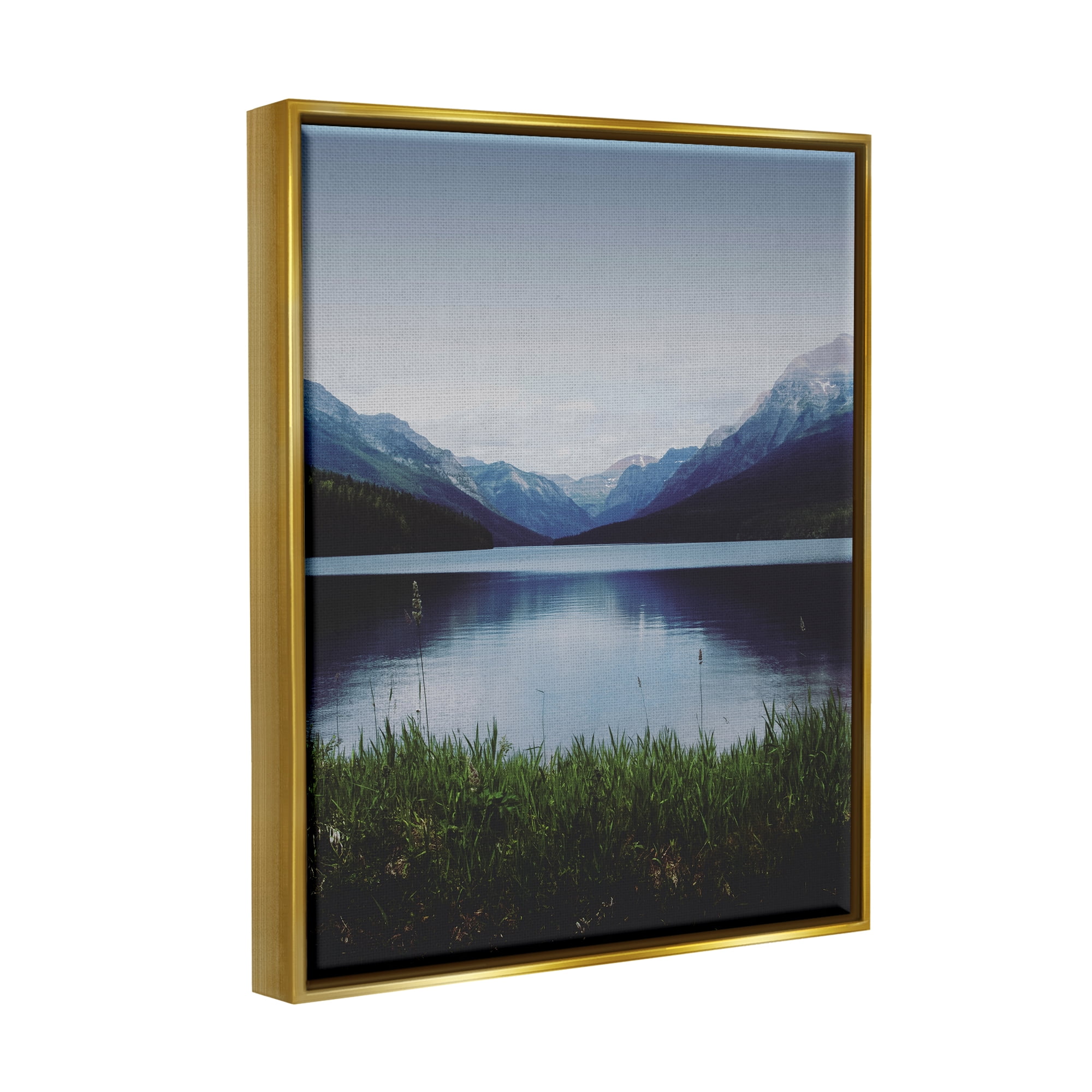 Stupell Industries Dark Mountain Landscape Nature Photography Gold Floater Framed Art Print Wall Art, 17 x 21