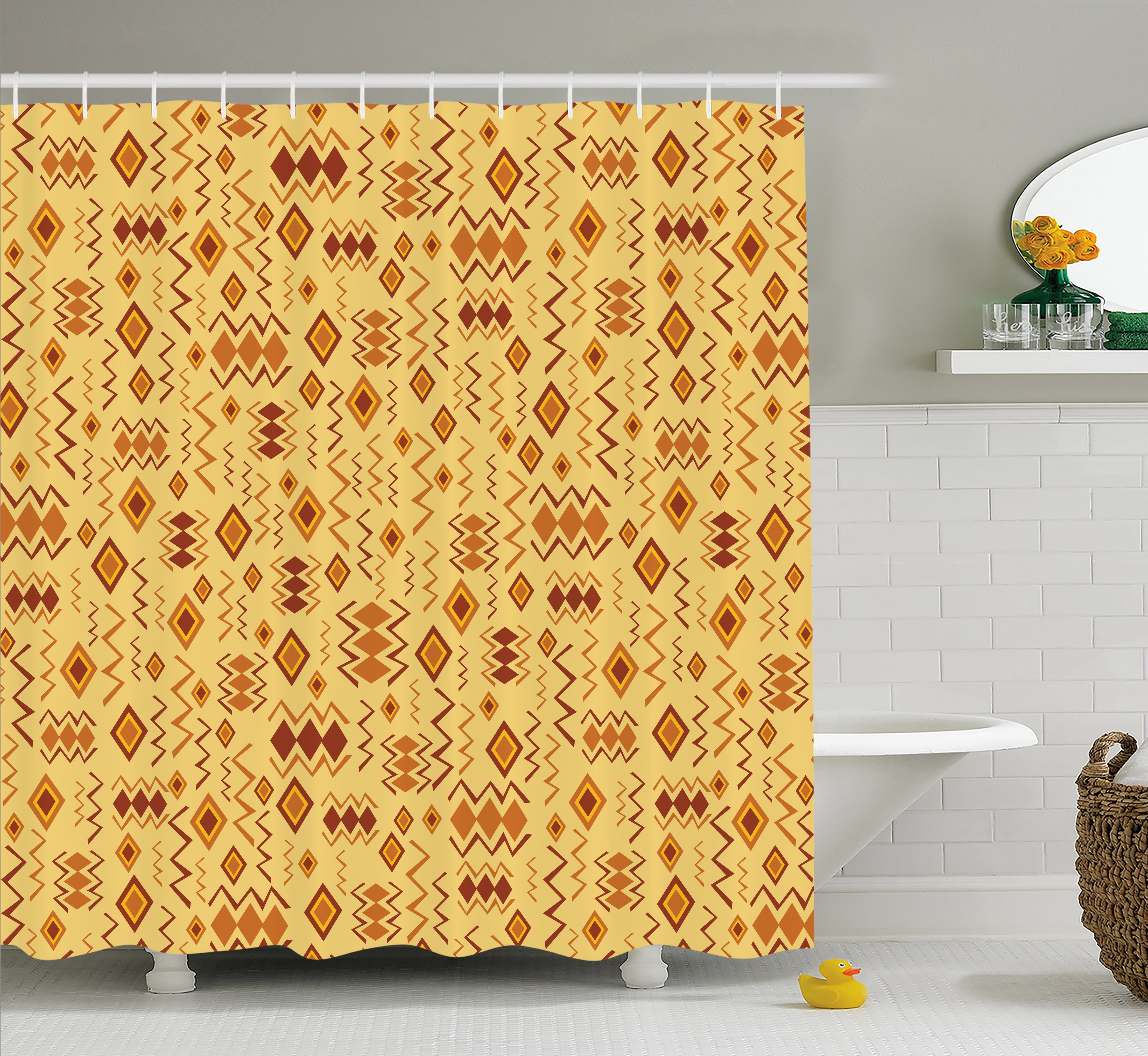African Shower Curtain, Tribal Random Doodles Pattern Herringbone