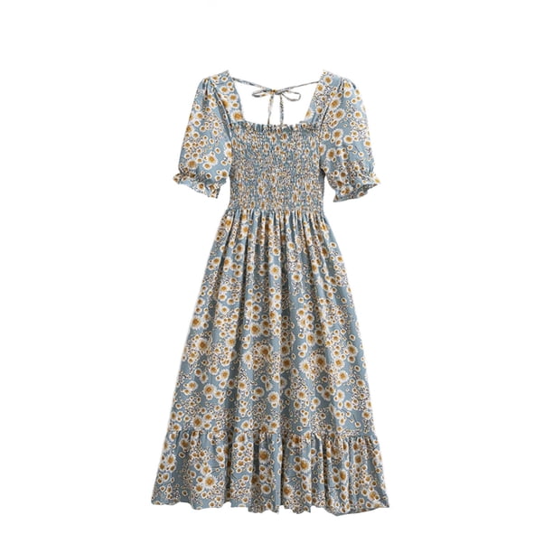 Vestido Floral para Mujeres Impresión de Verano Vestido de Vendaje de Manga Corta Poliéster, Vestido Floral de Moda para Ocasional Y Fiesta
