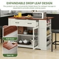 thumbnail image 3 of Uforic Kitchen Island Table with Seating & Drop Leaf, Kitchen Island with Storage & Wheels, Off-White, 3 of 9