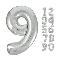 Unique Industries Foil Big Number 9 Shaped 34" Silver Solid Print Party Balloon