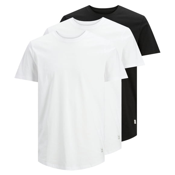 JACK&JONES camiseta hombre, pack de 3 - JJENOA TEE 3PK, manga corta, algodón orgánico, color sólido Blanco/Negro XL (X-Large)