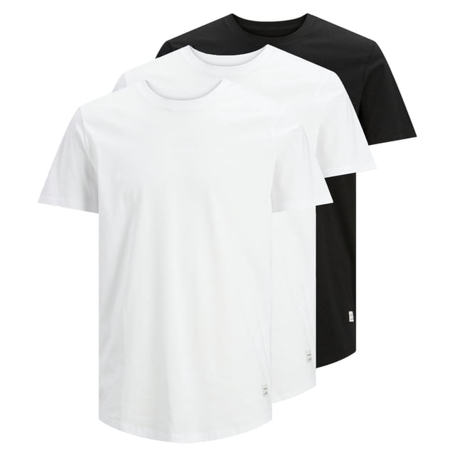 JACK&JONES camiseta hombre, pack de 3 - JJENOA TEE 3PK, manga corta, algodón orgánico, color sólido Blanco/Negro XL (X-Large)