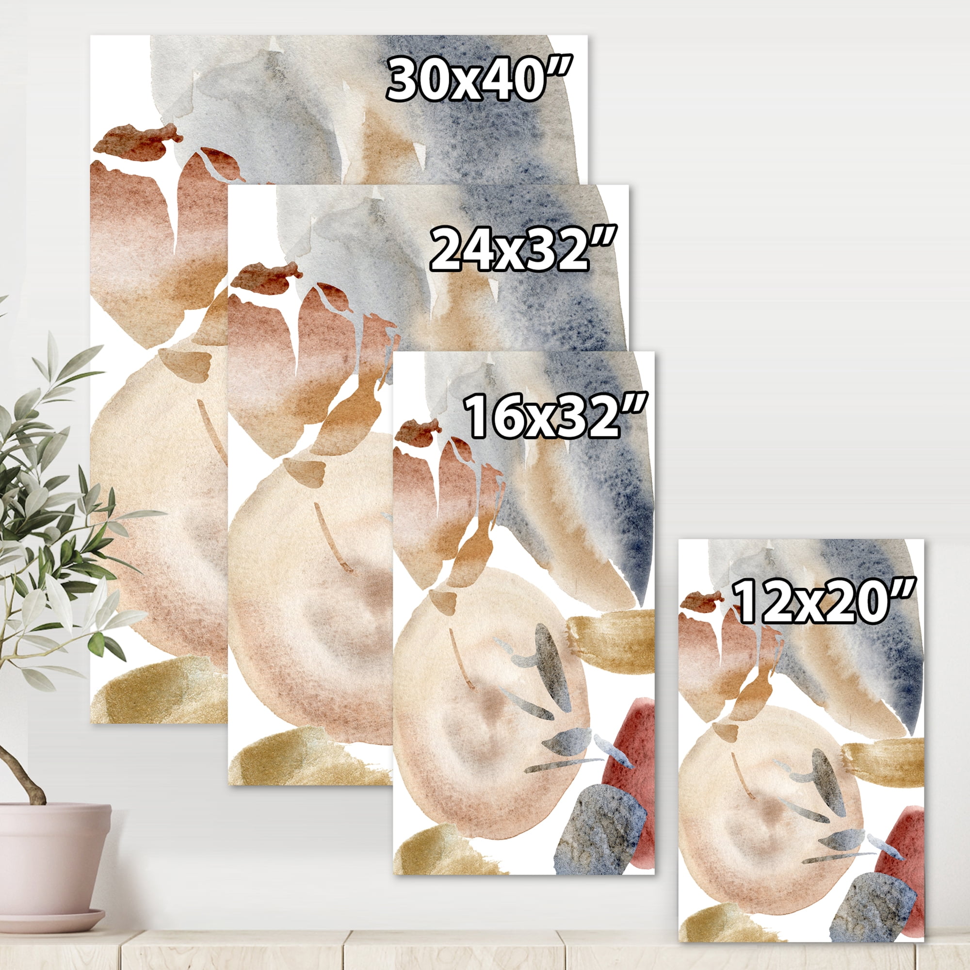 Designart ' Abstract With Red Pink Gold and Beige Spots Pastel ' Modern Canvas Wall Art Print