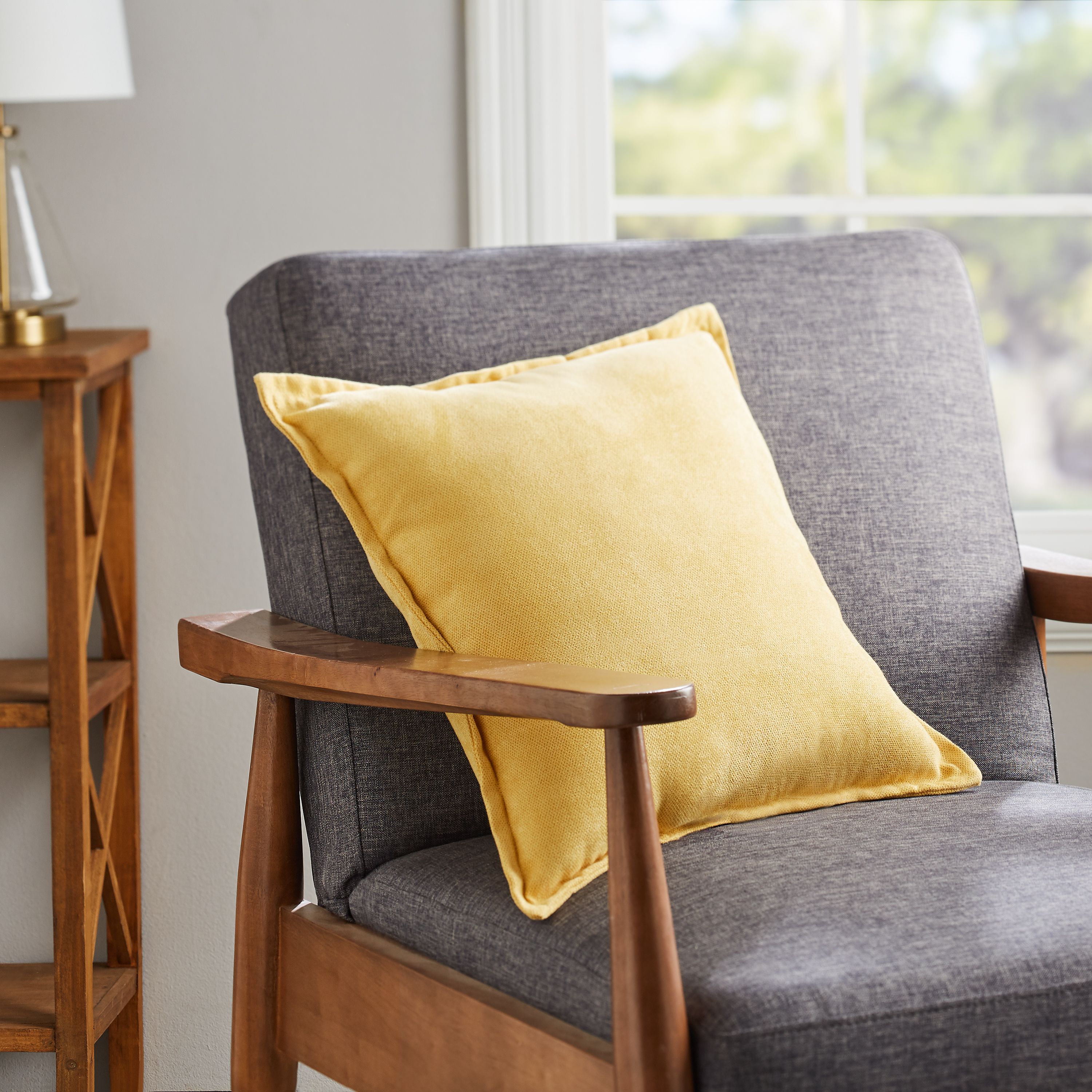 Mainstays Faux Suede Throw Pillow, Curry Yellow, 18x18 photo 3