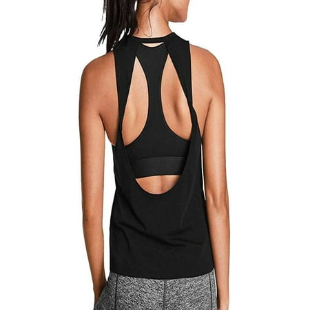 Women Activewear Sexy Open Back Yoga Shirt Workout Sports Gym Tank Tops