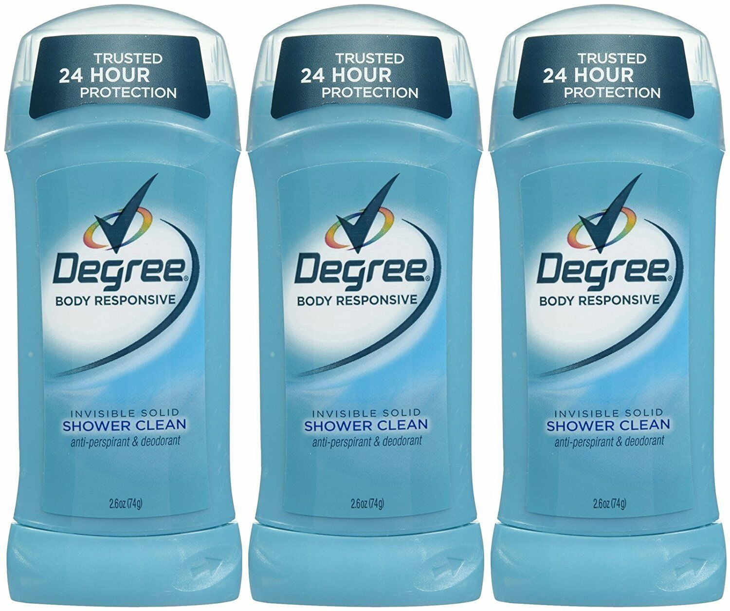 Degree Invisible Solid Antiperspirant Deodorant, Shower Clean,2.6 oz, 3 Pack