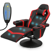 MoNiBloom Video Gaming Chair with Massage, Racing Gaming Chair with Bluetooth Speakers, Computer Chair with Adjustable Backrest and Footrest, Red