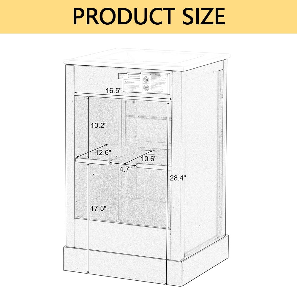 MIDOQIN 20" Bathroom Vanity with Sink, Free Standing Single Basin Vanity Set with Storage Rack Shelf & One Drawer, Wooden Bathroom Cabinet with Ceramic Basin