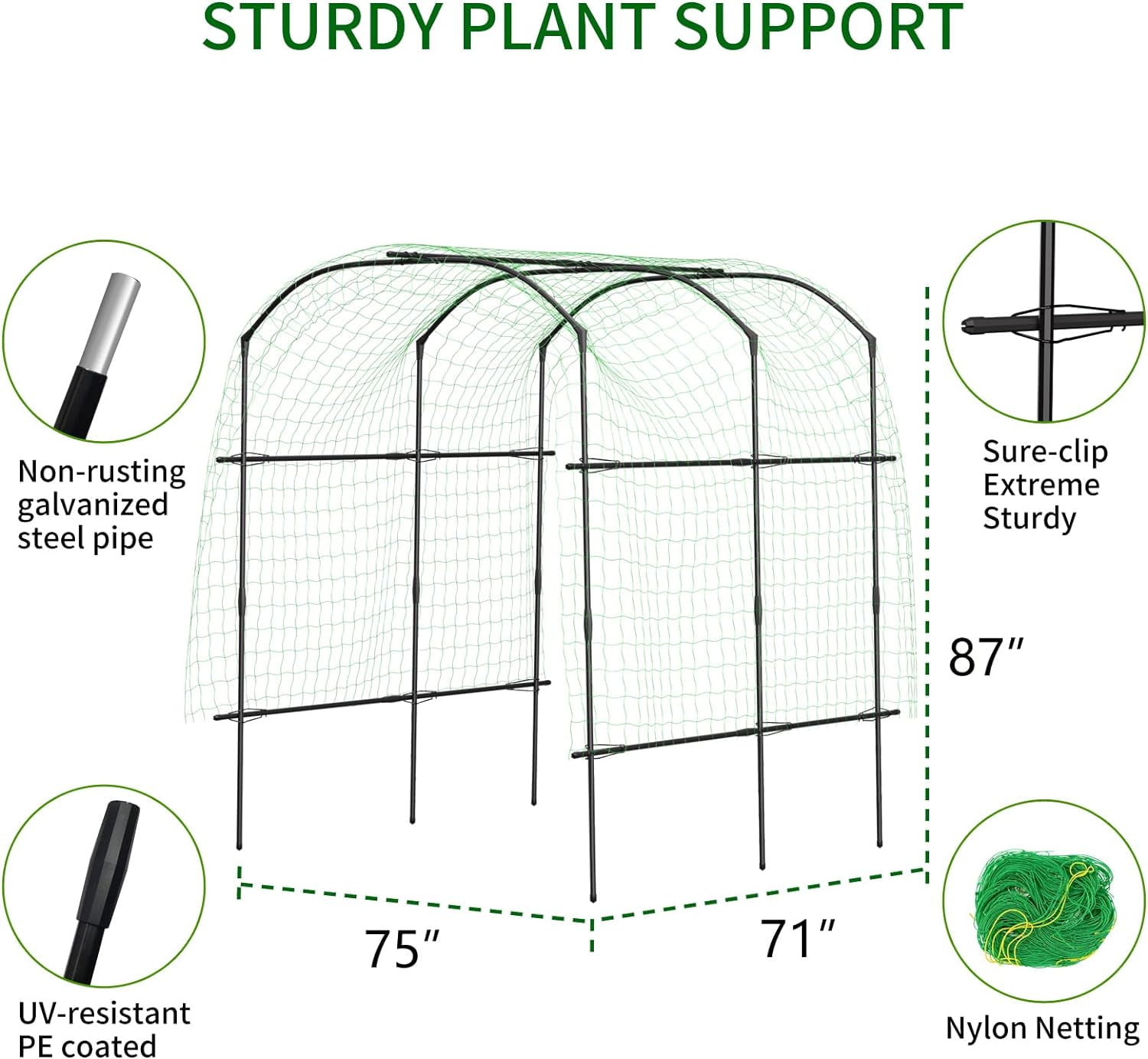 FICISOG Extra Tall Garden Arch Trellis for Climbing Plants Outdoor, 87" H Metal Arbor Plant Support Trellis Archway for Climbing Vine Yard Lawn Garden