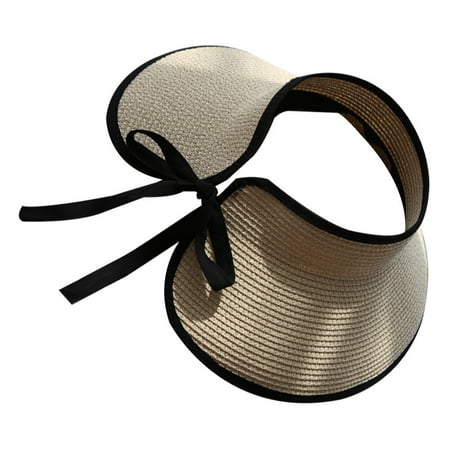 NUOLUX Empty Sun Visor Unique Design Hat Visor Hats for Women Summer Straw Woven Hat Pp Grass Beige 37×9cm