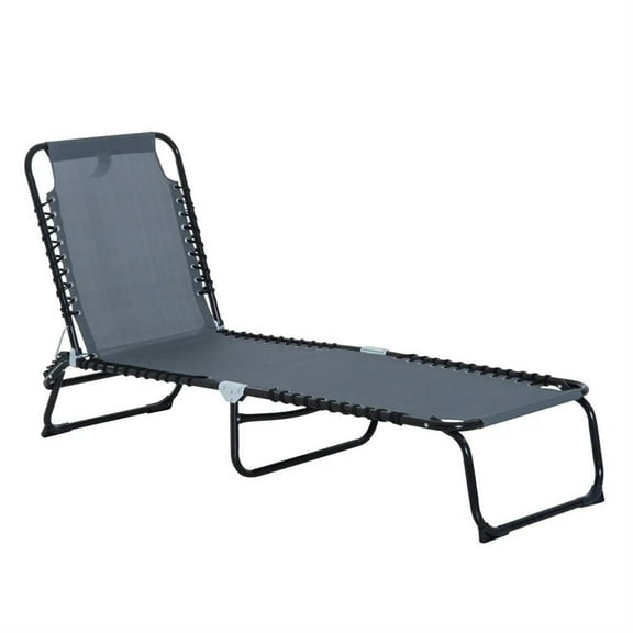 Demi Bonn Outdoor Folding Chaise Lounge with 4-Position Reclining, Mesh Seat & Bungee Back for Beach, Yard, Patio, Gray