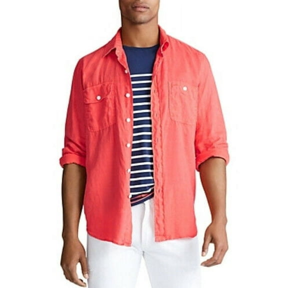 Polo Ralph Lauren Mens Classic Fit Linen Button Down Shirt (Small, Pink)