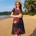 thumbnail image 4 of Balery Lone Rider Under Red Sky Vestidos sueltos de manga corta para mujer, vestidos de verano 2025, vestidos casuales de corte A con vuelo., 4 of 6
