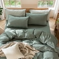 thumbnail image 4 of MooMee Pillowcases 100% Washed Cotton Linen Like Textured Envelope Closure Set of 2 (Heathered Green, Standard), 4 of 5