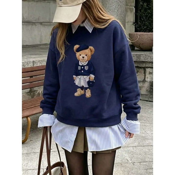 Women's Bear Graphic Sweatshirt Long Sleeve Pullover Top