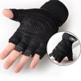 thumbnail image 2 of Muyoka Guantes de gimnasio para hombres Levantamiento de pesas ventilado Guantes de entrenamiento de gimnasio con muñequera Protección completa de la palma Antideslizante Medio dedo para levantamiento Muyoka Hogar, 2 of 7