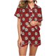 thumbnail image 4 of Puntoco Conjuntos de pijama cómodos para mujer Conjunto de pijama de camisa de satén con cuello en V y mangas cortas con estampado navideño para mujer, 4 of 5