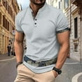thumbnail image 2 of CaComMARK PI Mens Shirts Casual Stylish Button Down Short Sleeve Shirt Summer Vacation Shirts Loose Athletic Pullover Tee Gray 4(S), 2 of 3