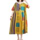 thumbnail image 1 of Vestido vintage de lino de algodón para mujer, estampado floral geométrico, cuello redondo MABOTO Amarillo, 1 of 7