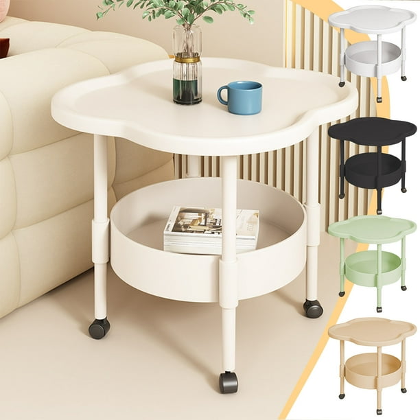 Mesita de noche moderna mini mesa | Mesa auxiliar de plástico pequeña: mesa auxiliar que ahorra espacio para el dormitorio o la sala de estar | 44x44x48cm Café Ligero y Duradero Blanco Verde Negro