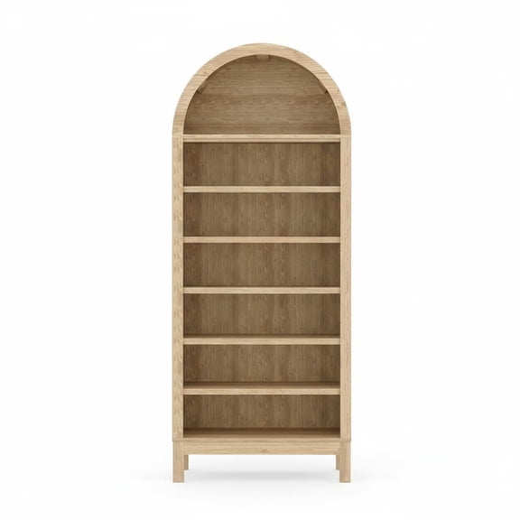 71" Tall Arched Shoe Cabinet with 7-Tier Shelves – Modern Oak Entryway Storage Organizer with Adjustable Compartments, Freestanding Wooden Display Unit for Living Room or Bedroom