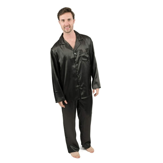 Leveret Mens Satin Pajamas Christmas 2 Piece Pajama Set Size Small-XXX-Large) (Charcoal, Medium)