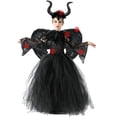 thumbnail image 4 of Disfraz de maléfica de Disney para niñas, vestido de lujo para Halloween, Glam Gownprom negro, Cosplay para niños, ropa de bruja de Reina demonio, 4 of 5