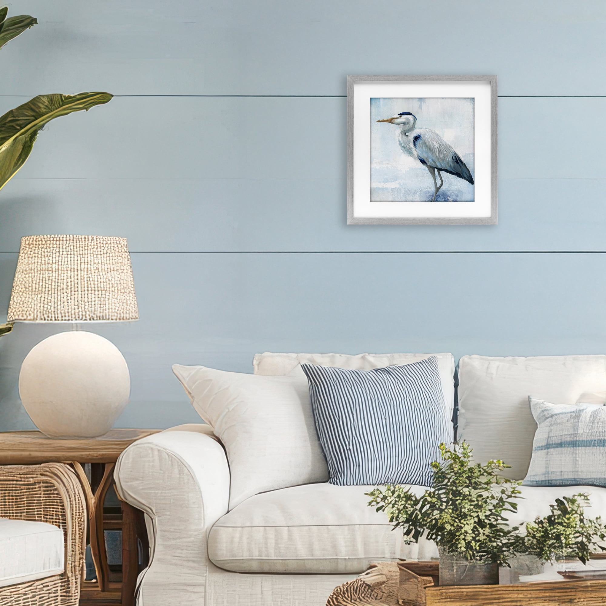 Stupell Industries Faded Blue Heron Gray Framed Print Under Glass, design by Nan