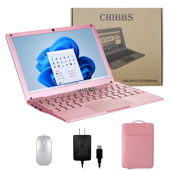 CHIBBS 10.1" Kids Windows 11 Laptop Computer powered by Intel N4000 CPU, Quad Core Processor, 8GB Ram, 128 GB Rom, Bluetooth, 2x USB, HDMI, HD Camera, Wi-Fi- Rosa