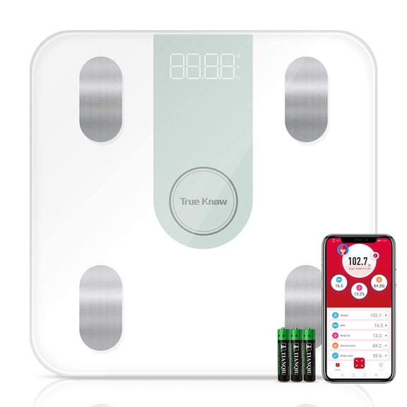 TRUE Know Body Fat Scale Smart BMI Scale, Bluetooth Body Composition Analyzer, 14 Body Data Scales for Body Weight with Backlit LED Display White