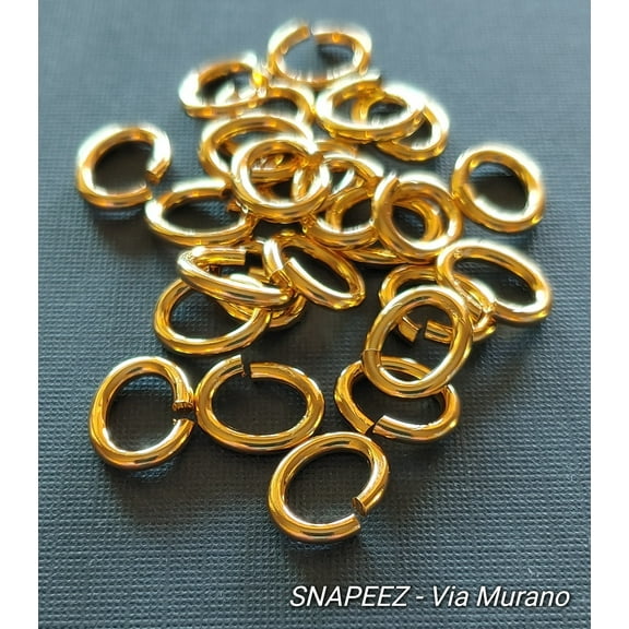 Snapeez II ULTRAPLATE 24 kt. Pure Gold Plate Oval Ring Hard Open Jump Ring 10x8mm Heavy Gauge (Pk 25) Jump Rings. The Ultra Secure No Solder Jump Ring. Made in USA.