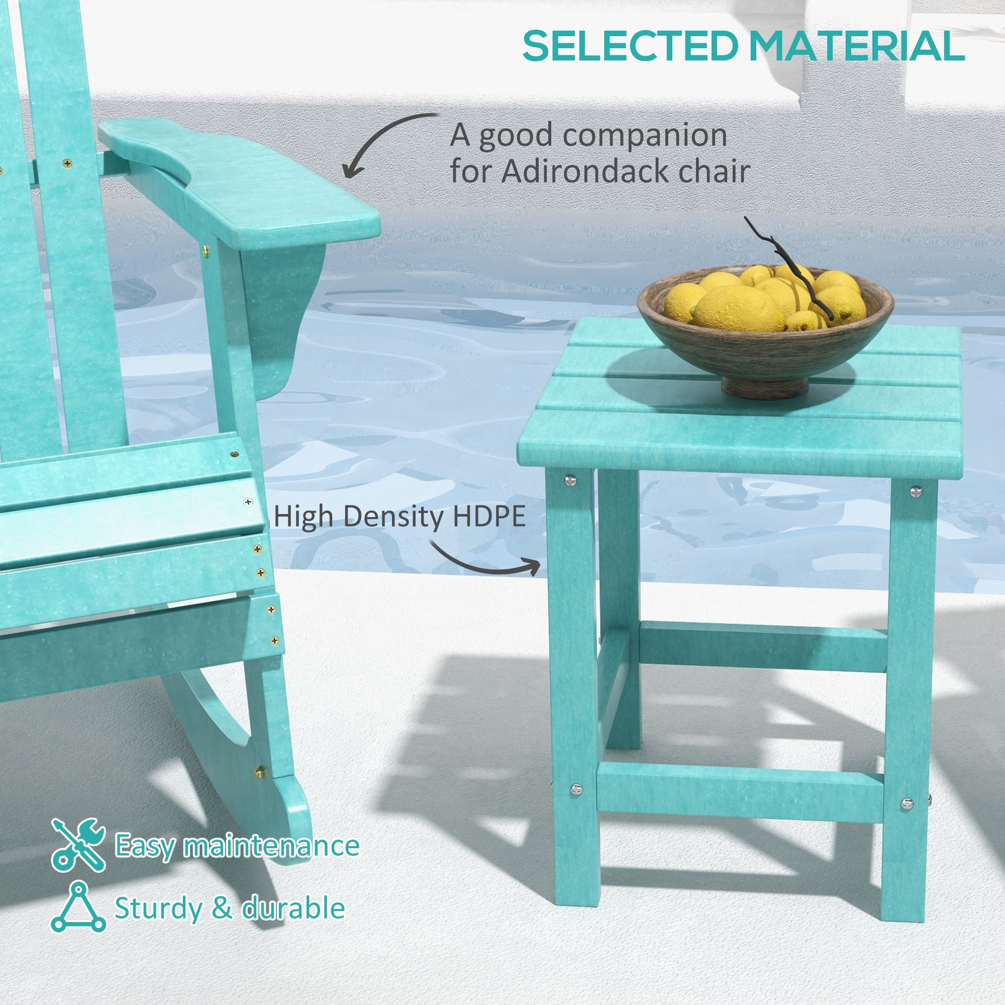 Outsunny 15" Square Outdoor Side Table, Weather-Resistant HDPE Plastic End Table for Adirondack Chairs, Patio, Backyard or Poolside, Slatted Design, Green, 15"L x 15"W x 18"H
