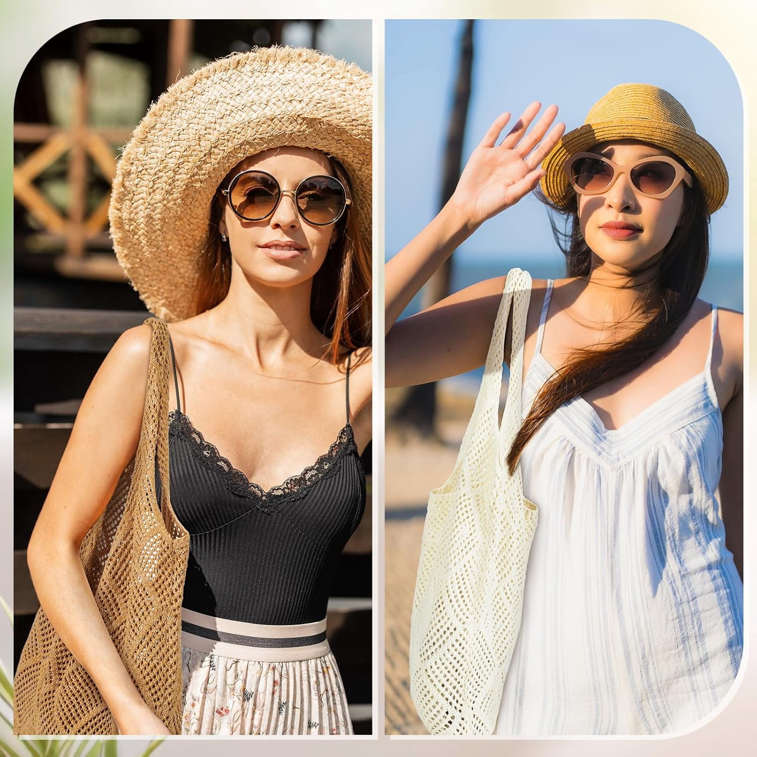 CAILDANL Zonon 3 Pcs Crochet Mesh Beach Tote Bag for Women Summer Hollow Woven Straw Bag Knitted Shoulder Handbags for Boho Aesthetic
