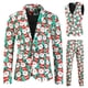 thumbnail image 2 of Traje navideño de 3 piezas para hombre, con estampado de copos de nieve y muñeco de nieve, traje informal de manga larga, chaqueta de un solo pecho, pantalones y chaleco, conjunto para Navidad, 2 of 5