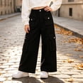 thumbnail image 4 of YunPes Girls Baggy Cargo Pants Multi Pocket Elastic Waist Wide Leg Pants Spring Fall Outdoor Casual Hiking Pants Kids Preppy Wear, 4 of 6