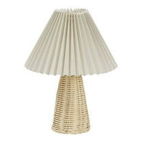 Pleated Table Lamp Bedside Night Lamp With Rattan Base Vintage Style Soft Warm Light For Bedroom Decoration