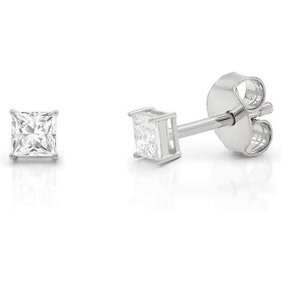 925 Sterling Silver 3mm - 10mm Princess Cut Square Rhodium Plated Unisex Classic Clear Cubic Zirconia CZ Stud Earrings, Giorgio Bergamo 3mm