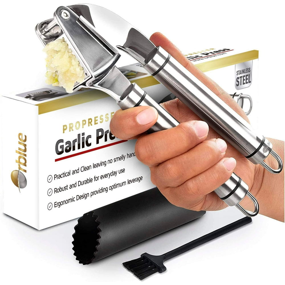 Orblue Stainless Steel Garlic Press, Mincer and Crusher with Garlic