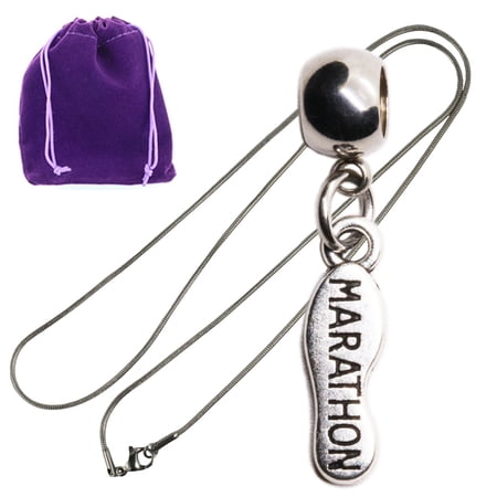 Marathon Pendant Necklace Running Gear Gift, Silver Tone Shoe Charm Keepsake, Inspirational Jewelry and Running Accessories for Women Runners with Gift Pouch