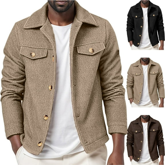 Brondbend Men's Jacket Men's Coats Lapel Long Sleeved Button Pocket Outerwear Solid Color Leisure Jacket Loose Club Tops Black