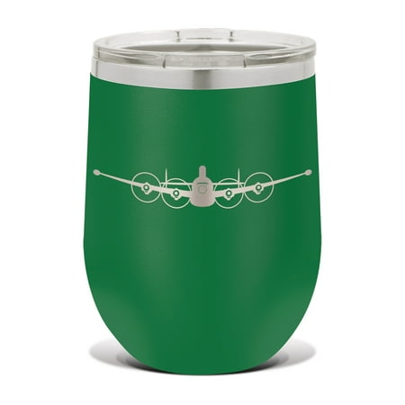 

EC-121 Warning Star Wine Tumbler 12 oz - Laser Engraved - Stainess Steel - Vacuum Insulated - Double Walled - Wine Glass - Stemless - Drinkware Clear Lid - ec121 radar surveillance aircraft - Green