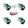 thumbnail image 2 of 3.25 Inch Green Poly on Steel Caster Set with Ball Bearing 4 Swivel Lock 2 Brake, 2 of 2