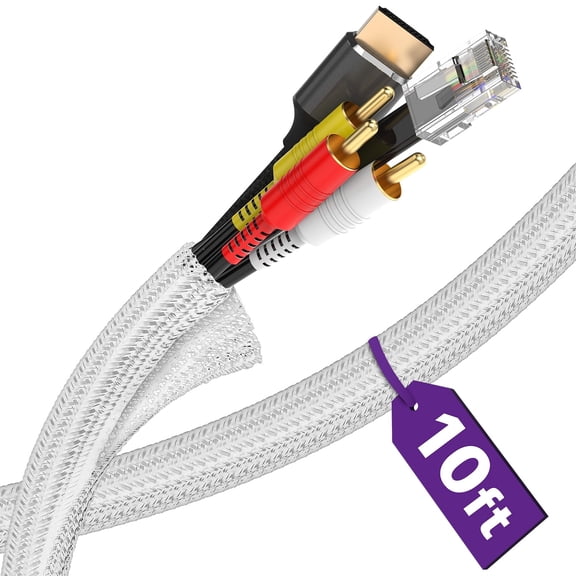 Fosmon 1x 10ft Cable Sleeve Cover, Wire Cable Management Wire Organizers for Cord Management Audio Video Cable Power Cord Protectors from Pets No Chew