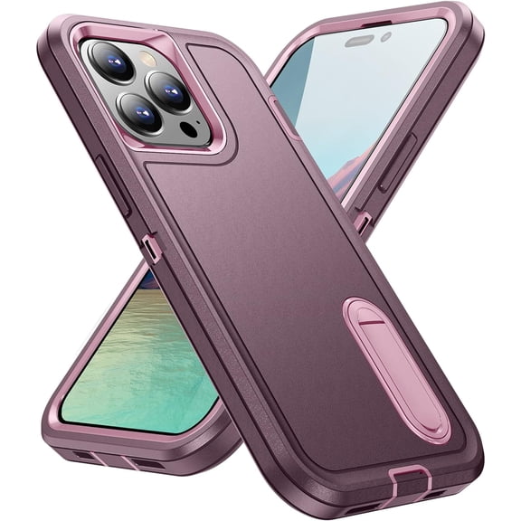 for iPhone 14 Pro Max Case,iPhone 14 Pro Max Phone Case with Built in Kickstand,Shockproof/Dustproof/Drop Proof Military Grade Protective Cover for iPhone 14 Pro Max(Night Purple/Baby Pink)