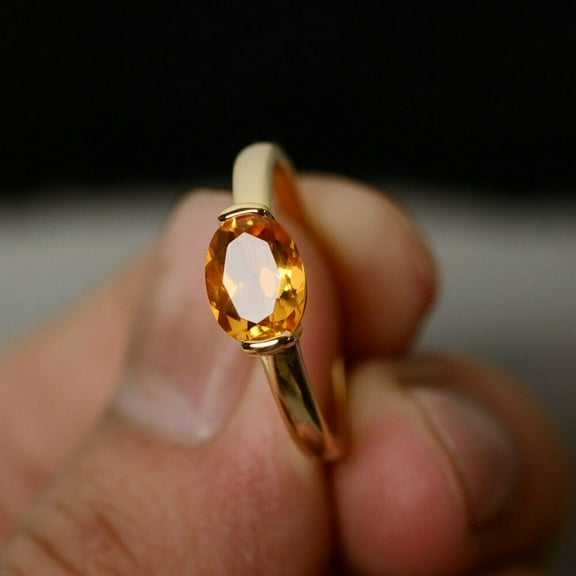 HeartsAndYou 0.8ct Natural Yellow Citrine Engagement Ring 14k SOLID Yellow Gold Solitaire