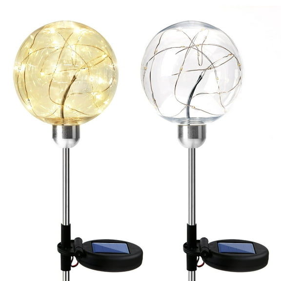 BOPORO Solar Powered Lights Outdoor, Waterproof Solar Garden lights for Patio Backyard Lawn Walkway, Decorative Solar Pathway Lights, Landscaping Globe Stake Lights, 2 Pack Warm White