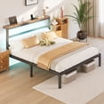 thumbnail image 2 of E-motie Full Size Bed Frame with Storage Headboard, Heavy Duty Platform Bed Frame with Charging Station and LED Light, Easy to Assemble, No Box Spring Required, Black, 2 of 9