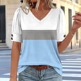 thumbnail image 5 of Turilly Women's Puff Sleeve Color Block Top Fashion Ladies V-Neck Button Detail Summer T-Shirt, 5 of 6