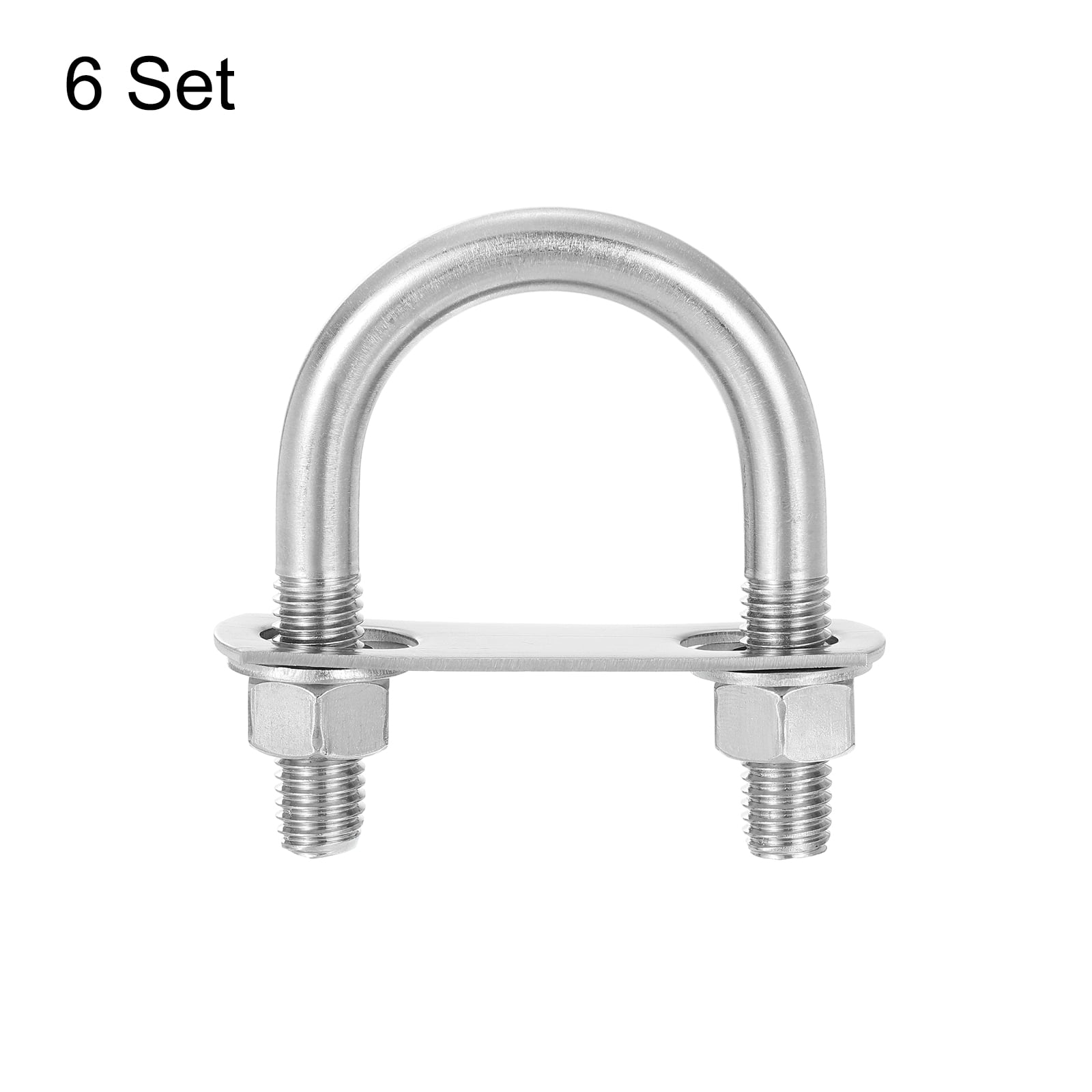 Round U-Bolts, 6 Sets 46mm(1.81") Inner Width 81mm Length M12 304 Stainless Steel U Clamp Bolt with Nuts and Plates